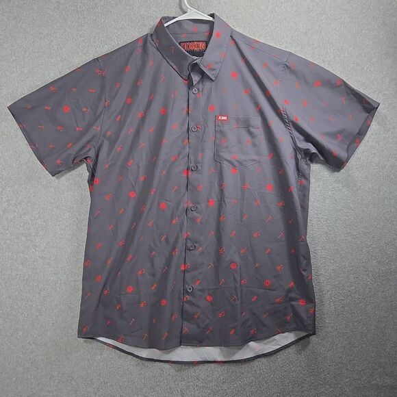 Dixxon Jcord Shirt Men XL Gray Red Party Button Up Poly Blend All Over Print - Picture 1 of 13